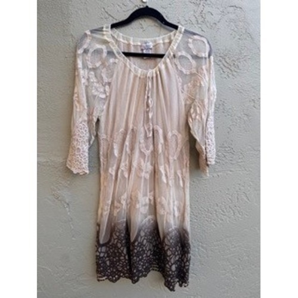 Lilly Mason Women Cream Ombre Lace Long Sleeve Dress MEDIUM Boho Fairy Whimsy